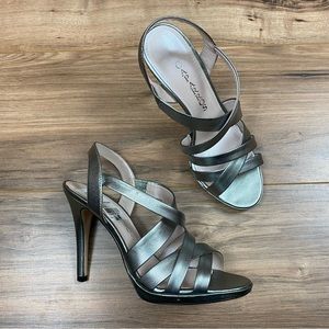 NIB Caparros Metallic Silver Strappy‎ Stiletto Heels Women's 6.5